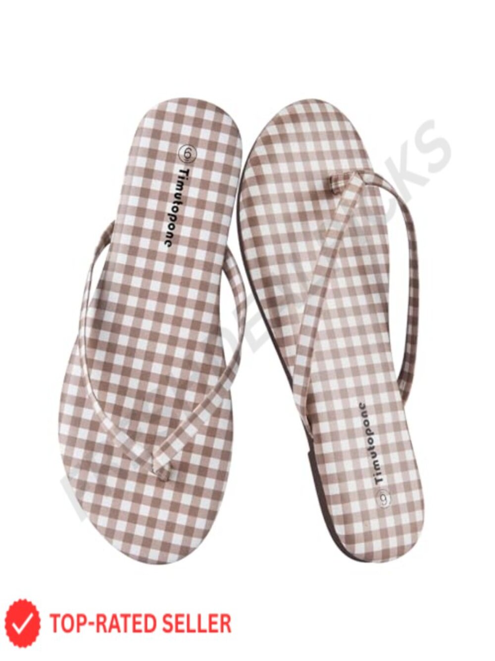 Memory Foam Flip Flops for Women - Cute Plaid Flat Thong Sandals with Cushioned